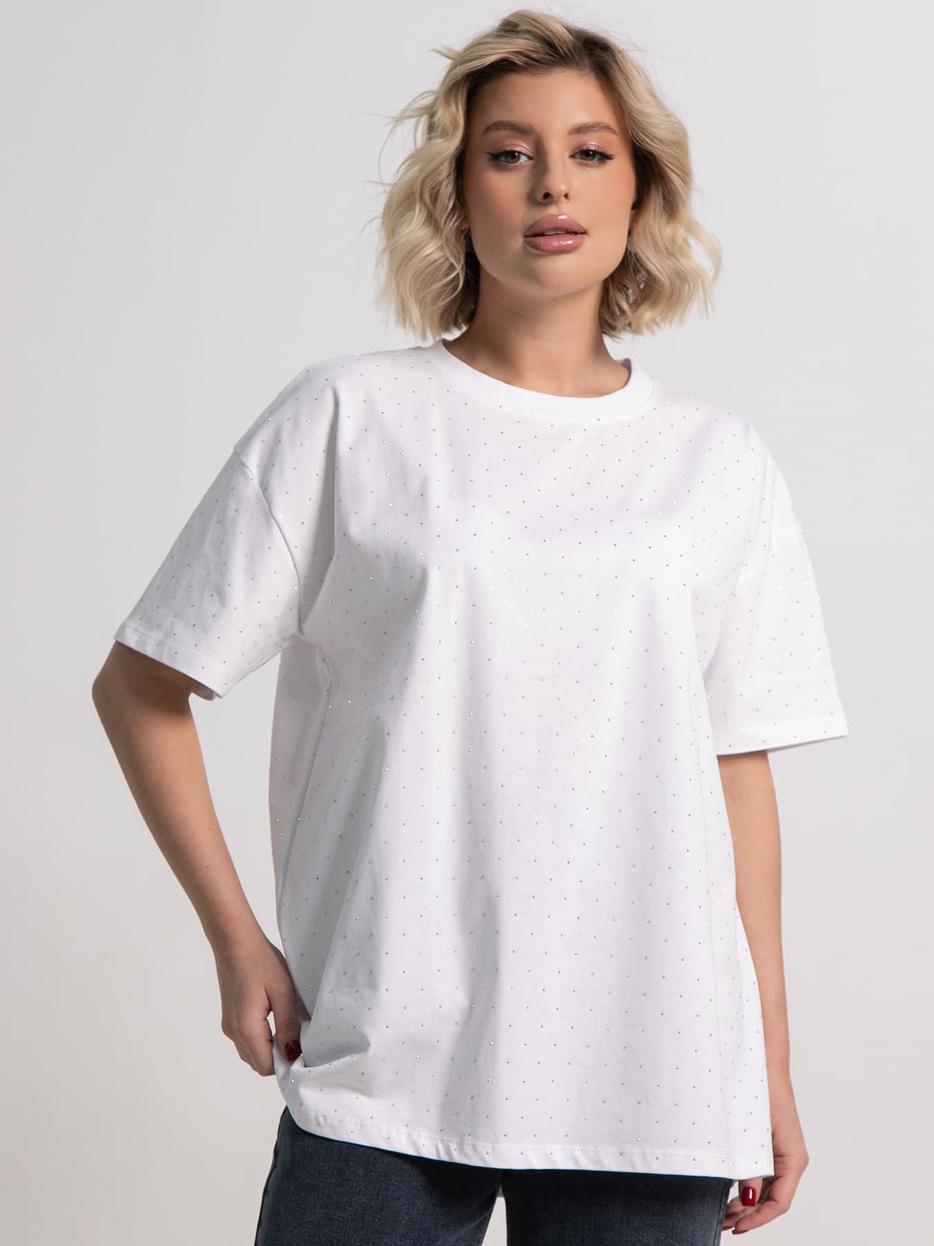 Футболка Ия (белая/стразы) Б15235-4М